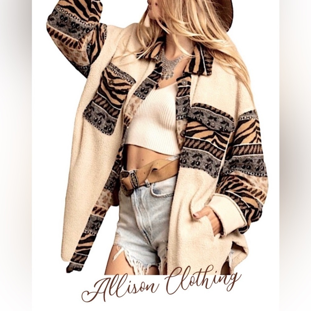 Allison Clothing Beige and Black Button Down Shirt